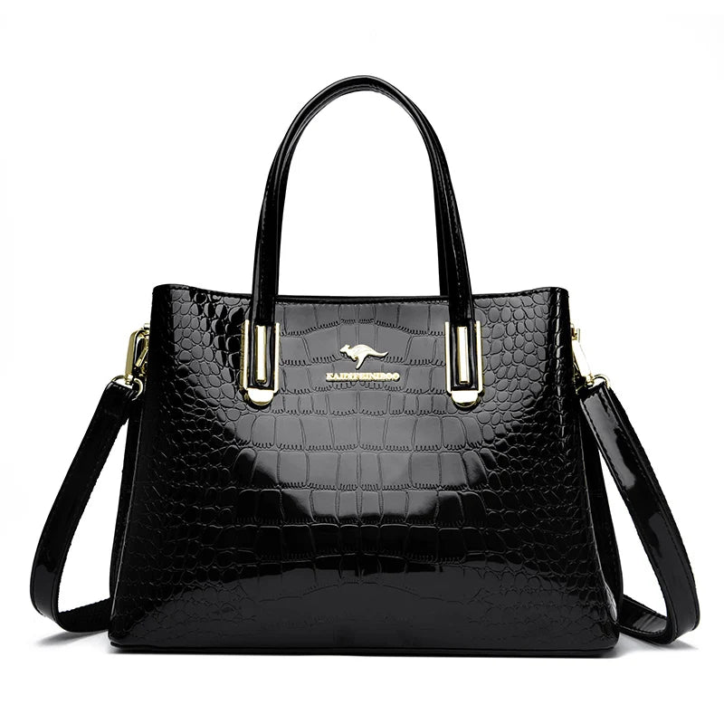 Luxury Crocodile Pattern Patent Leather Shoulder Crossbody Bag for Women 2023 Women's Handbag 3 Layers Female Messenger Tote Sac