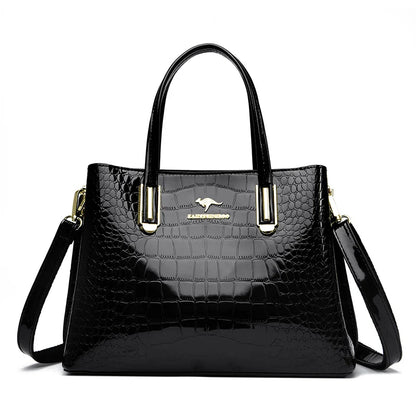 Luxury Crocodile Pattern Patent Leather Shoulder Crossbody Bag for Women 2023 Women's Handbag 3 Layers Female Messenger Tote Sac
