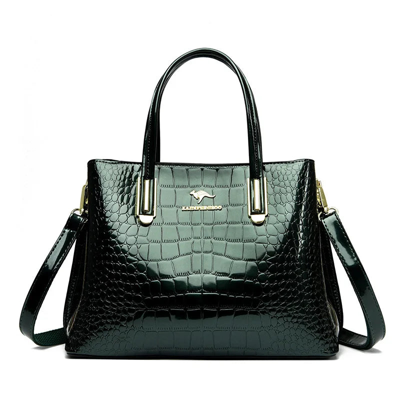 Luxury Crocodile Pattern Patent Leather Shoulder Crossbody Bag for Women 2023 Women's Handbag 3 Layers Female Messenger Tote Sac