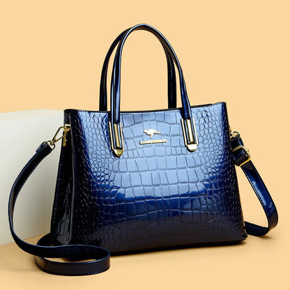 Luxury Crocodile Pattern Patent Leather Shoulder Crossbody Bag for Women 2023 Women's Handbag 3 Layers Female Messenger Tote Sac