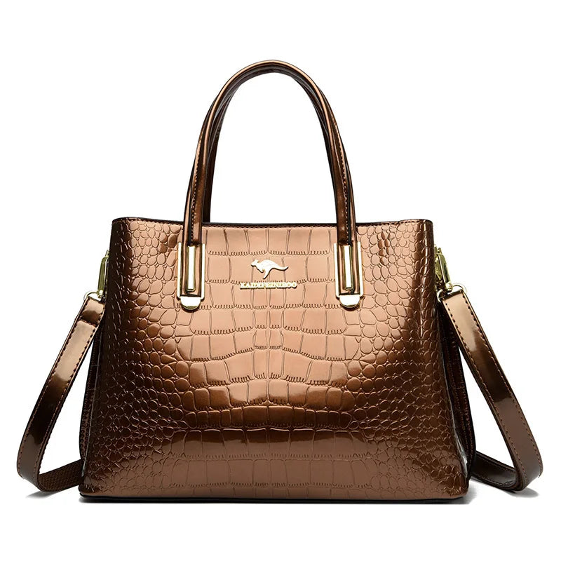 Luxury Crocodile Pattern Patent Leather Shoulder Crossbody Bag for Women 2023 Women's Handbag 3 Layers Female Messenger Tote Sac