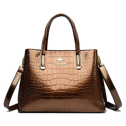 Luxury Crocodile Pattern Patent Leather Shoulder Crossbody Bag for Women 2023 Women's Handbag 3 Layers Female Messenger Tote Sac