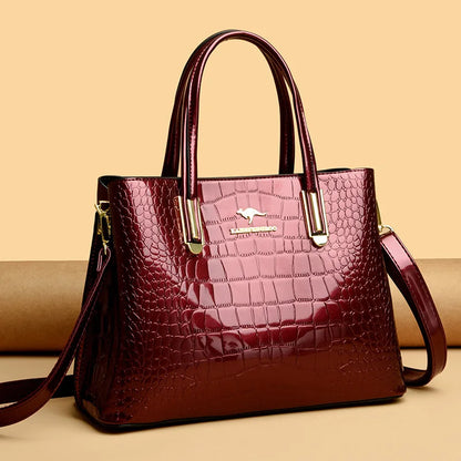 Luxury Crocodile Pattern Patent Leather Shoulder Crossbody Bag for Women 2023 Women's Handbag 3 Layers Female Messenger Tote Sac