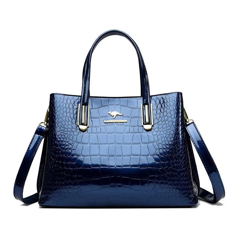 Luxury Crocodile Pattern Patent Leather Shoulder Crossbody Bag for Women 2023 Women's Handbag 3 Layers Female Messenger Tote Sac