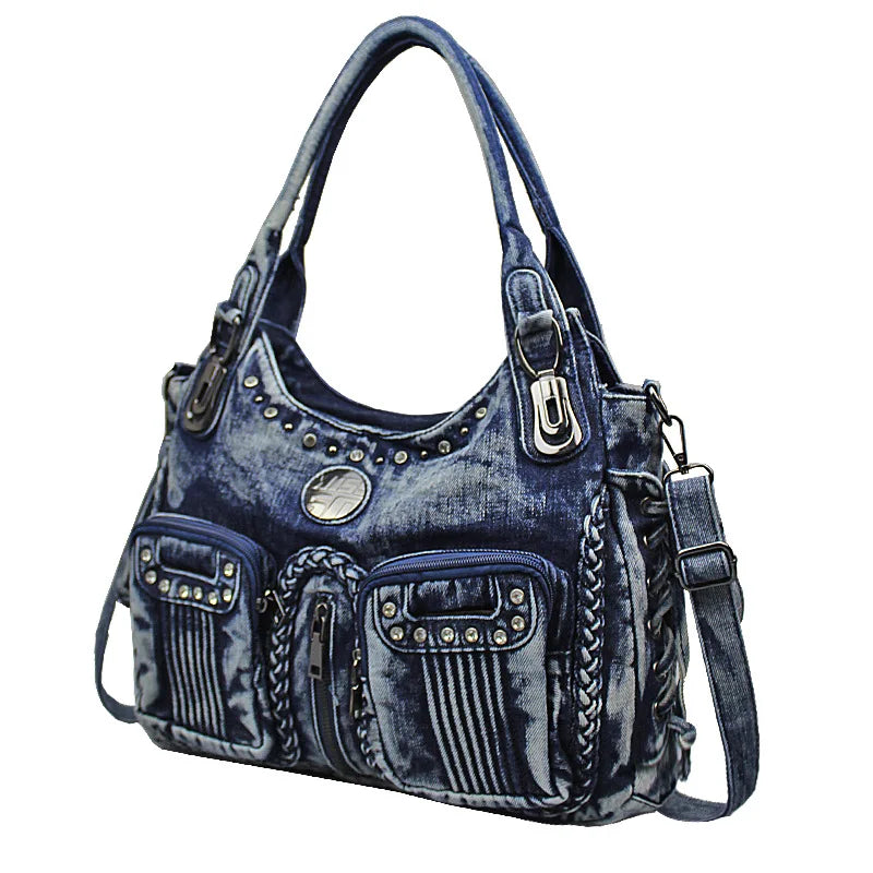 Luxury Denim Jean Bag Women Handbag Female Multiple Pockets Shoulder Crossbody Bag Diamante Girsl Ladies Tote Bags Party Bolsas