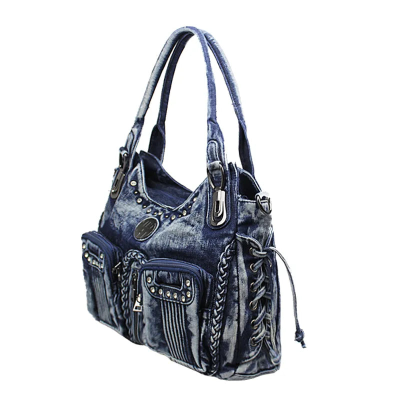 Luxury Denim Jean Bag Women Handbag Female Multiple Pockets Shoulder Crossbody Bag Diamante Girsl Ladies Tote Bags Party Bolsas