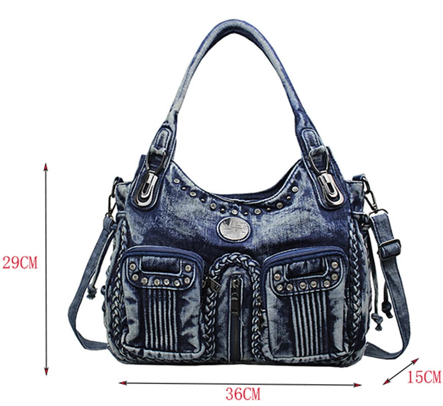 Luxury Denim Jean Bag Women Handbag Female Multiple Pockets Shoulder Crossbody Bag Diamante Girsl Ladies Tote Bags Party Bolsas