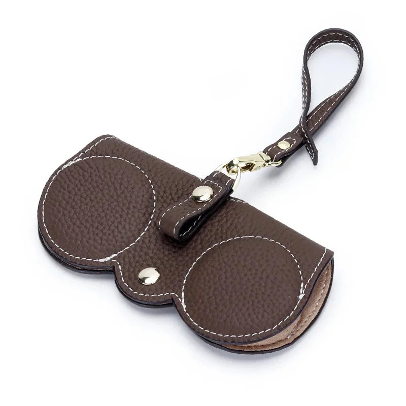 Luxury Design Genuine Leather Glasses Case for Women Eyewear Accessories Simple Cute Wristlet Portable Sunglasses Holder Bags