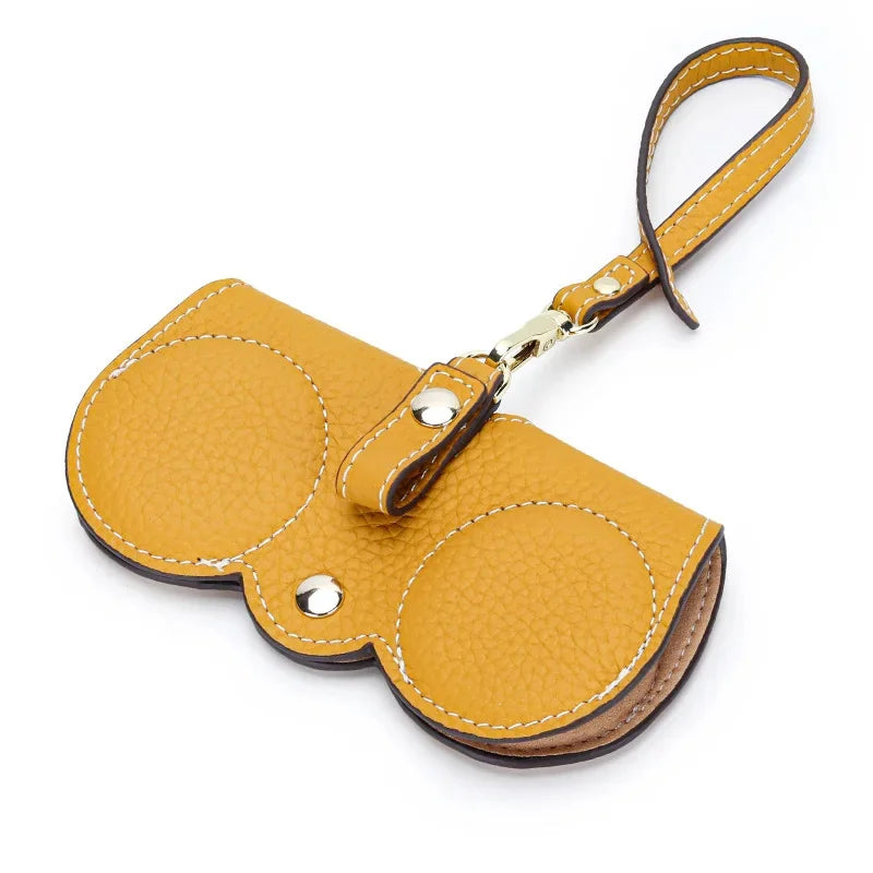 Luxury Design Genuine Leather Glasses Case for Women Eyewear Accessories Simple Cute Wristlet Portable Sunglasses Holder Bags