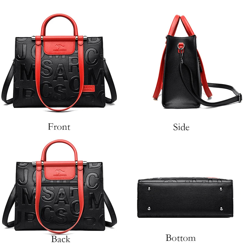 Luxury Design Ladies Handbag High Quality PU Leather Color Matching Shoulder Bag Large-capacity Top-handle Travel Messenger Bags