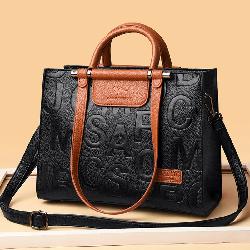 Luxury Design Ladies Handbag High Quality PU Leather Color Matching Shoulder Bag Large-capacity Top-handle Travel Messenger Bags