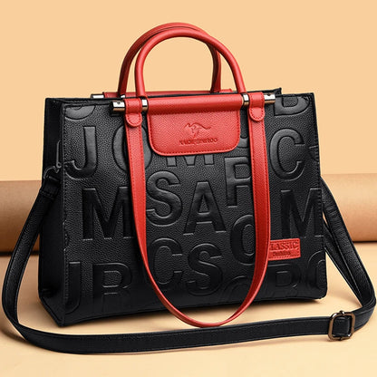 Luxury Design Ladies Handbag High Quality PU Leather Color Matching Shoulder Bag Large-capacity Top-handle Travel Messenger Bags