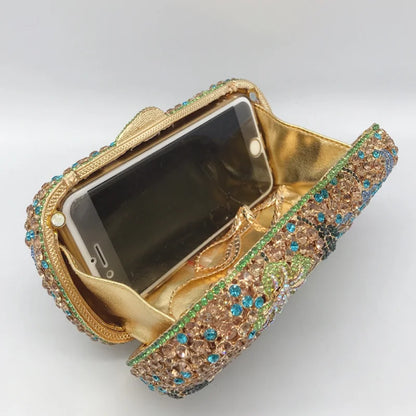 Luxury Designer Women flower Crystal Metallic Evening Bags Wedding Novelty Rhinestone Small Metallic Clutch Purses And Handbags