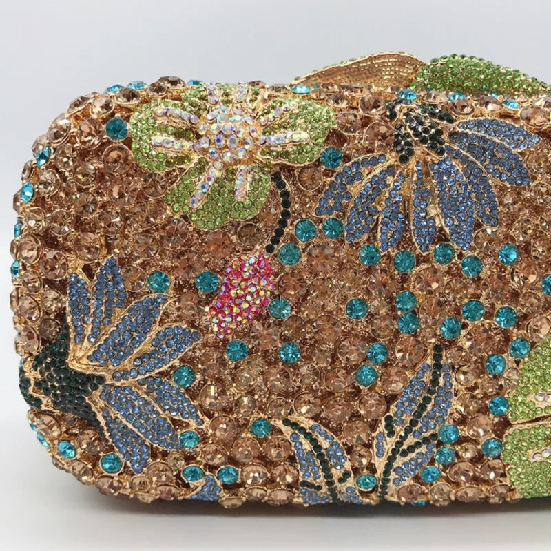 Luxury Designer Women flower Crystal Metallic Evening Bags Wedding Novelty Rhinestone Small Metallic Clutch Purses And Handbags