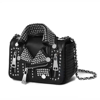 Luxury Designers Women Leather Bags Handicraft Rivet Jacket Shape Punk Style Messenger Bags Girls Motor Shoulder Crossbody Bag