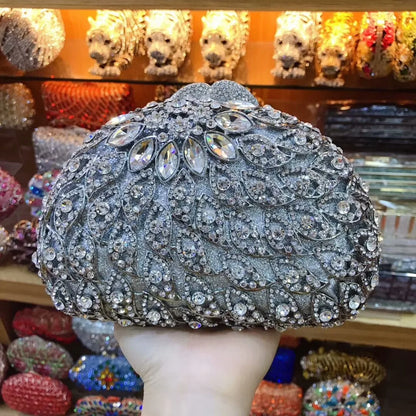 Luxury Diamond silver Evening Clutch Crystal Bag 2022 Wedding Party Women's Evening Purse 100% Handmade Crystal Ladies Purses