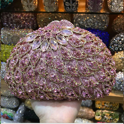 Luxury Diamond silver Evening Clutch Crystal Bag 2022 Wedding Party Women's Evening Purse 100% Handmade Crystal Ladies Purses
