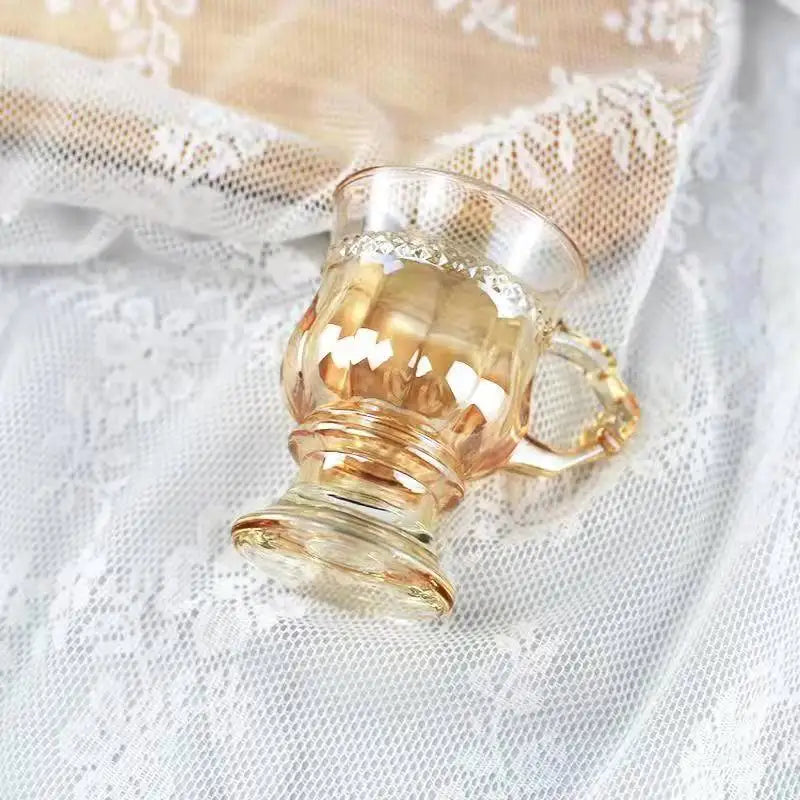 Luxury Embossed Glass Coffee Cup European Retro Style Thickened Teacup Household Breakfast Milk Mug Mini Cup 135ML