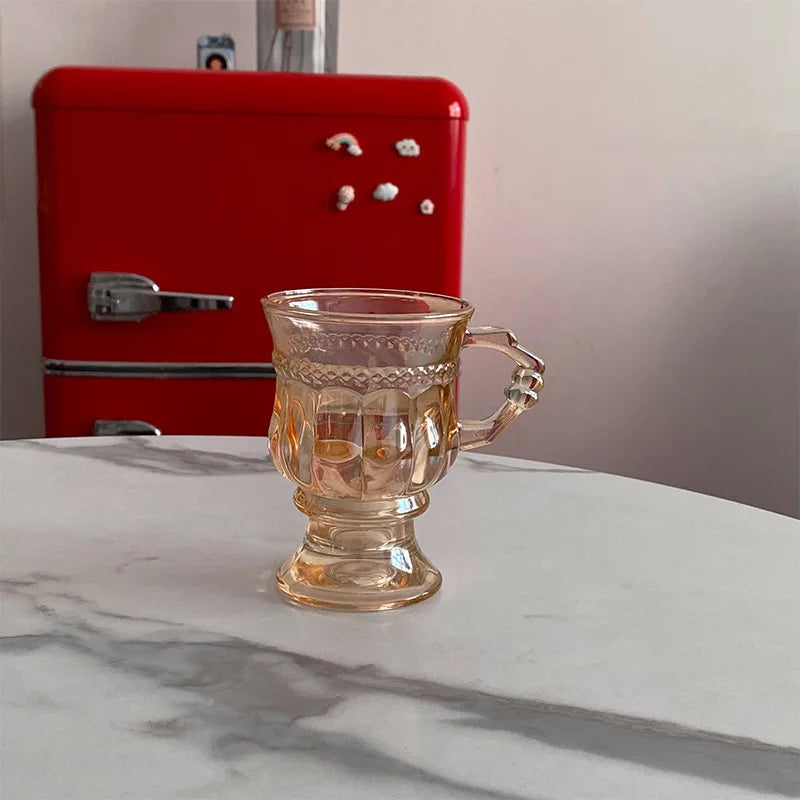 Luxury Embossed Glass Coffee Cup European Retro Style Thickened Teacup Household Breakfast Milk Mug Mini Cup 135ML