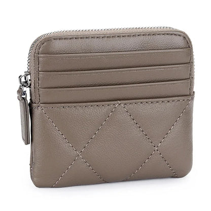 Luxury Embroidery Sheepskin Female Short Wallet Brand Check Thread Genuine Leather Mini Zipper Card Holder Coin Purse for Women