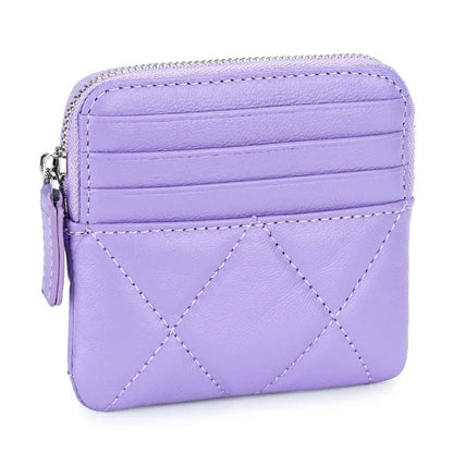 Luxury Embroidery Sheepskin Female Short Wallet Brand Check Thread Genuine Leather Mini Zipper Card Holder Coin Purse for Women