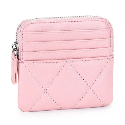 Luxury Embroidery Sheepskin Female Short Wallet Brand Check Thread Genuine Leather Mini Zipper Card Holder Coin Purse for Women