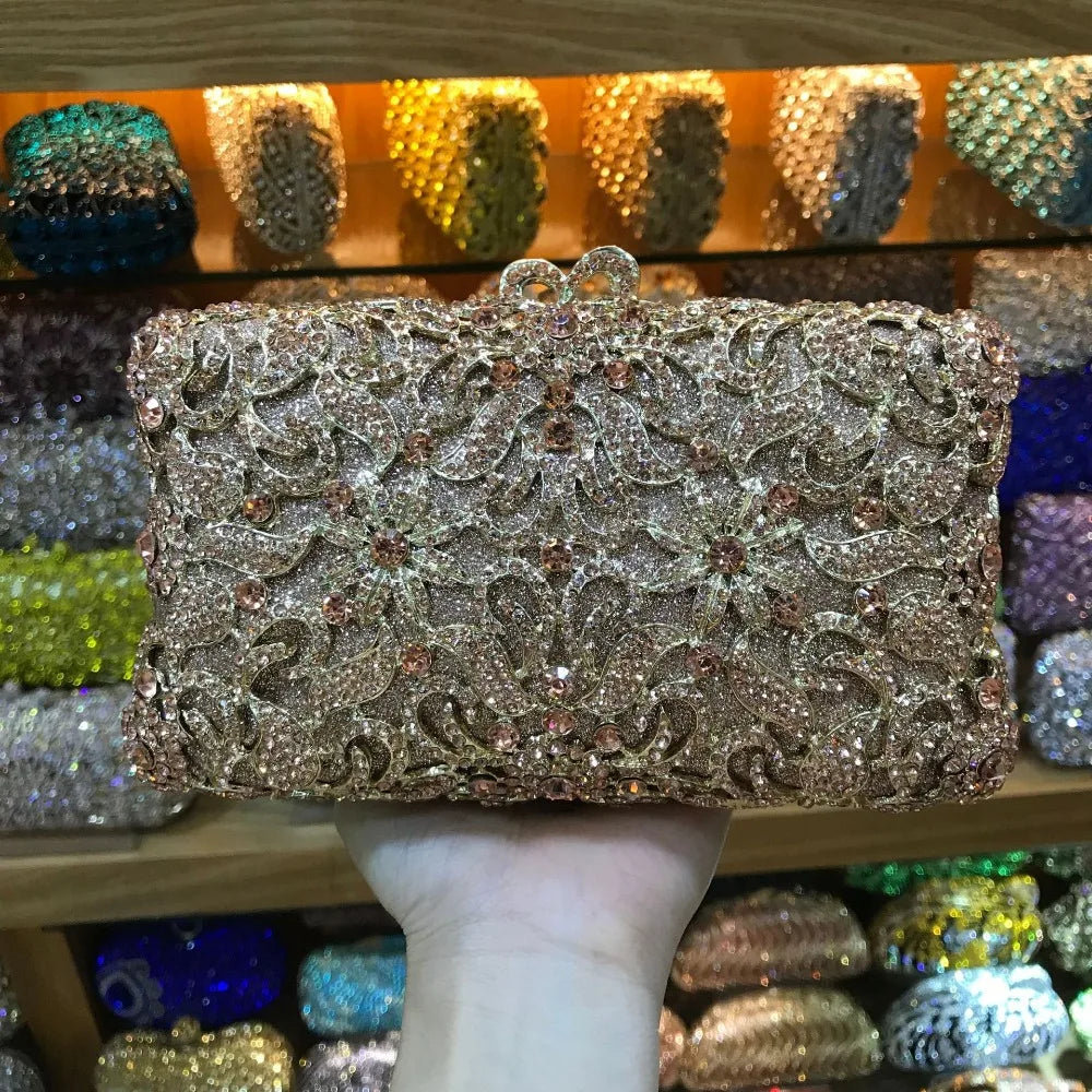 Luxury Evening Bags Gold Women Clutch Hollow Out Crystal Party Banquet Purse Dinner Bags Fashion Ladies Handbag Shoulder Bags