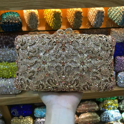 Luxury Evening Bags Gold Women Clutch Hollow Out Crystal Party Banquet Purse Dinner Bags Fashion Ladies Handbag Shoulder Bags