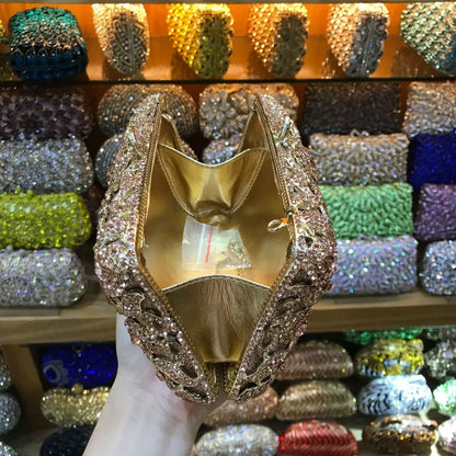 Luxury Evening Bags Gold Women Clutch Hollow Out Crystal Party Banquet Purse Dinner Bags Fashion Ladies Handbag Shoulder Bags