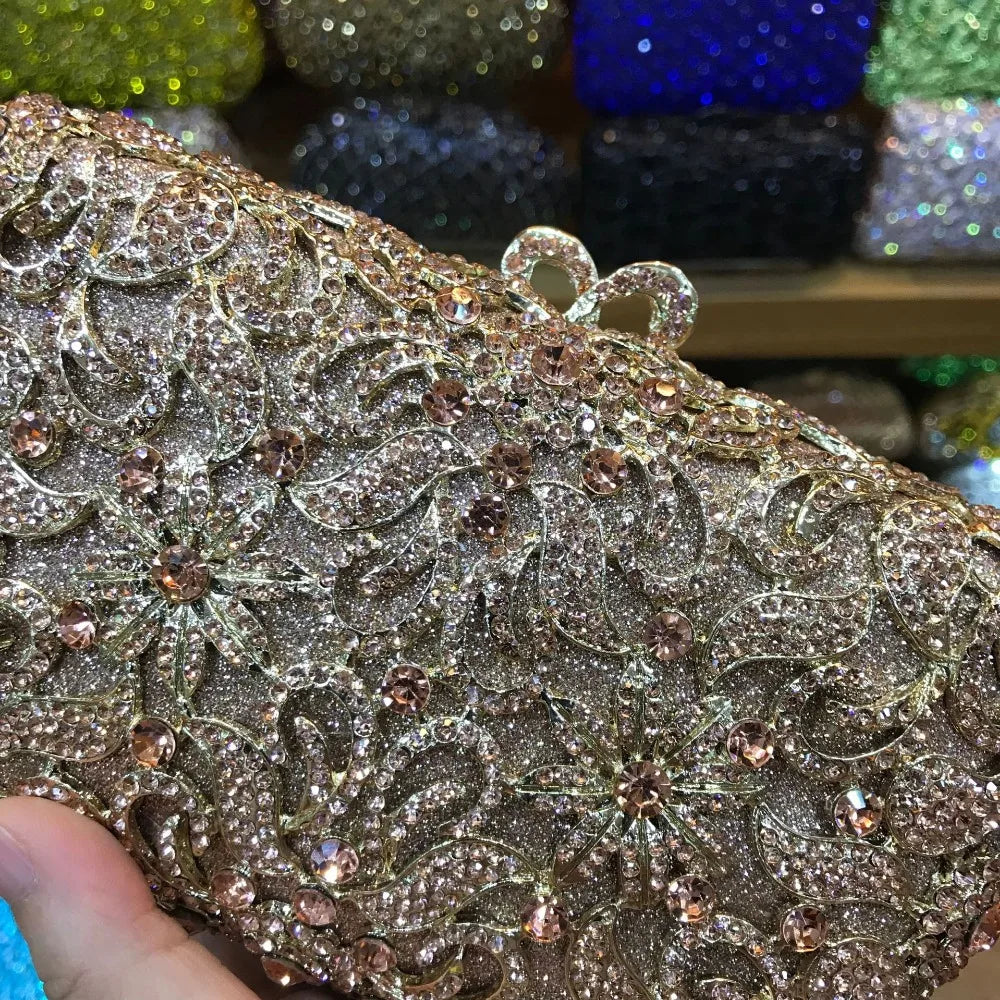 Luxury Evening Bags Gold Women Clutch Hollow Out Crystal Party Banquet Purse Dinner Bags Fashion Ladies Handbag Shoulder Bags