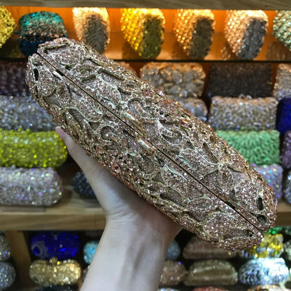 Luxury Evening Bags Gold Women Clutch Hollow Out Crystal Party Banquet Purse Dinner Bags Fashion Ladies Handbag Shoulder Bags