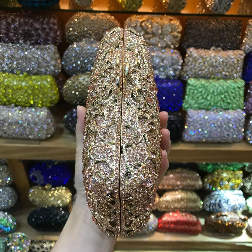 Luxury Evening Bags Gold Women Clutch Hollow Out Crystal Party Banquet Purse Dinner Bags Fashion Ladies Handbag Shoulder Bags