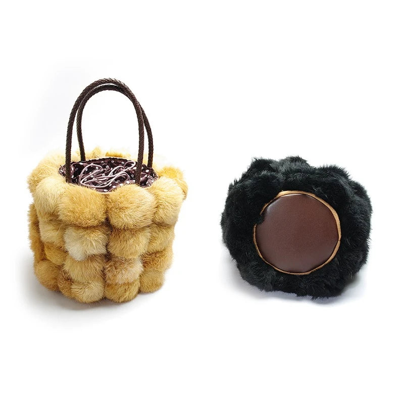 Luxury Fur Handbag Female Autumn Winter New Plush Furry Bucket Bags Large Capacity All-match Portable Purses Clutch Bolsos Mujer