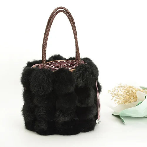 Luxury Fur Handbag Female Autumn Winter New Plush Furry Bucket Bags Large Capacity All-match Portable Purses Clutch Bolsos Mujer