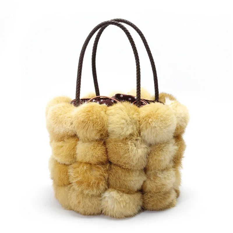 Luxury Fur Handbag Female Autumn Winter New Plush Furry Bucket Bags Large Capacity All-match Portable Purses Clutch Bolsos Mujer