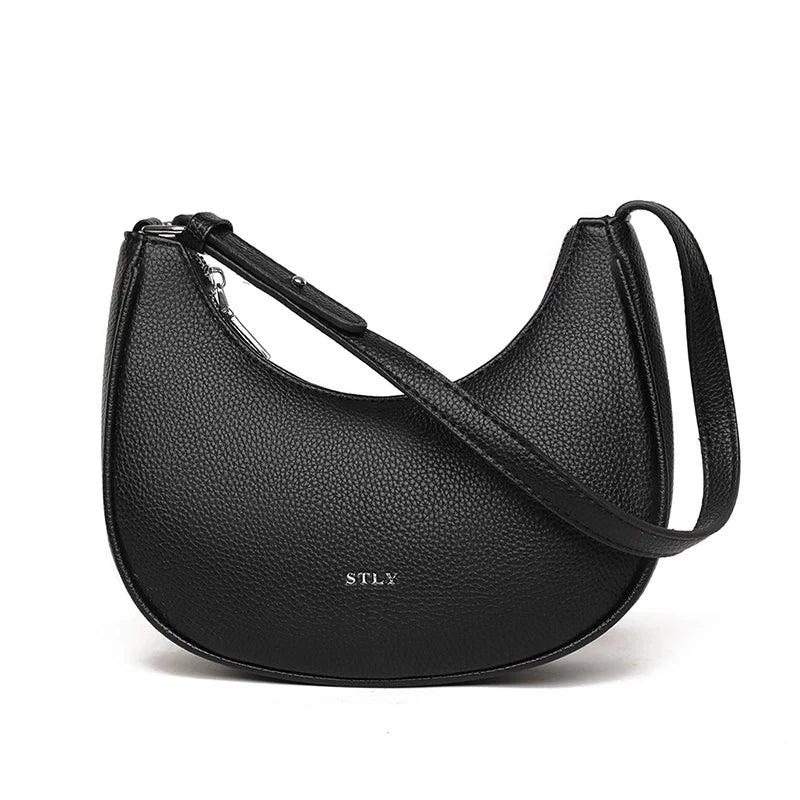 Luxury Genuine Leather Axillary Crescent Bag Female Solid Color Cow Leather Shoulder Crossbody Bag Women's Handbag Messenger Sac