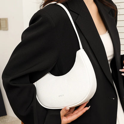 Luxury Genuine Leather Axillary Crescent Bag Female Solid Color Cow Leather Shoulder Crossbody Bag Women's Handbag Messenger Sac