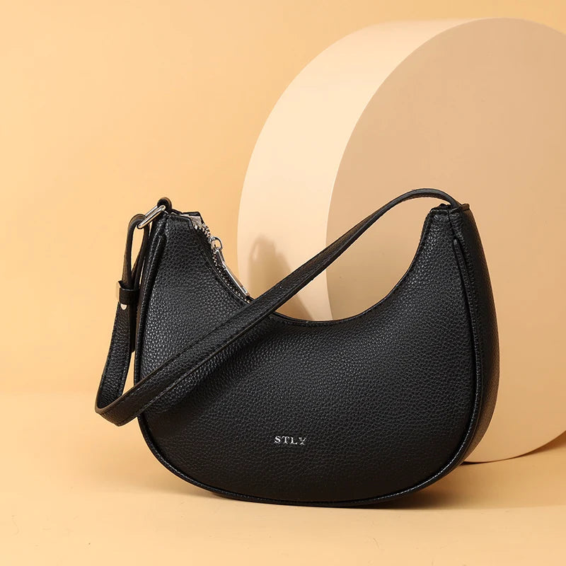 Luxury Genuine Leather Axillary Crescent Bag Female Solid Color Cow Leather Shoulder Crossbody Bag Women's Handbag Messenger Sac