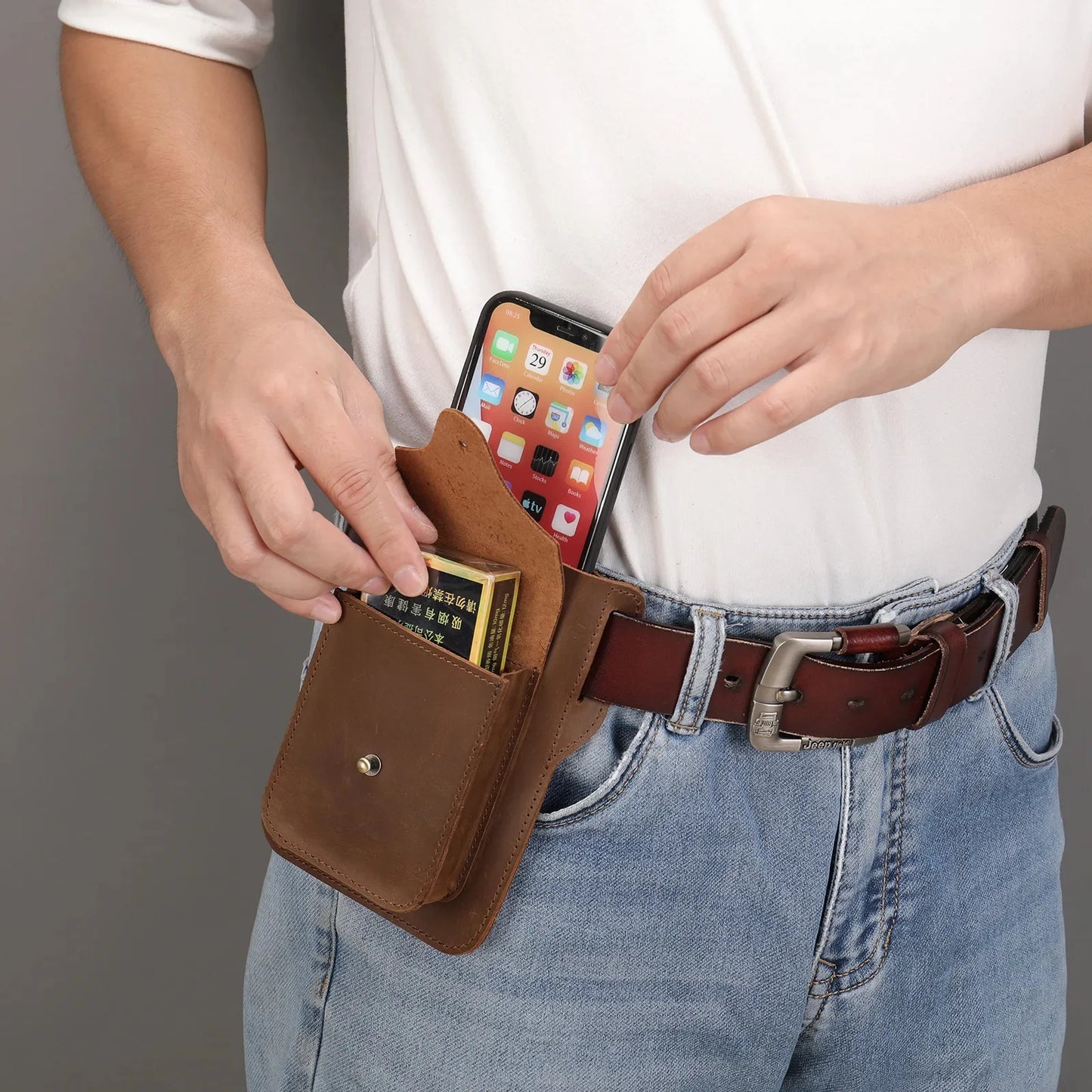Luxury Genuine Leather Belt Clip Case Men Travel Waist For Mobile Phone Bag Cellphone Loop Holster Pouch Cover