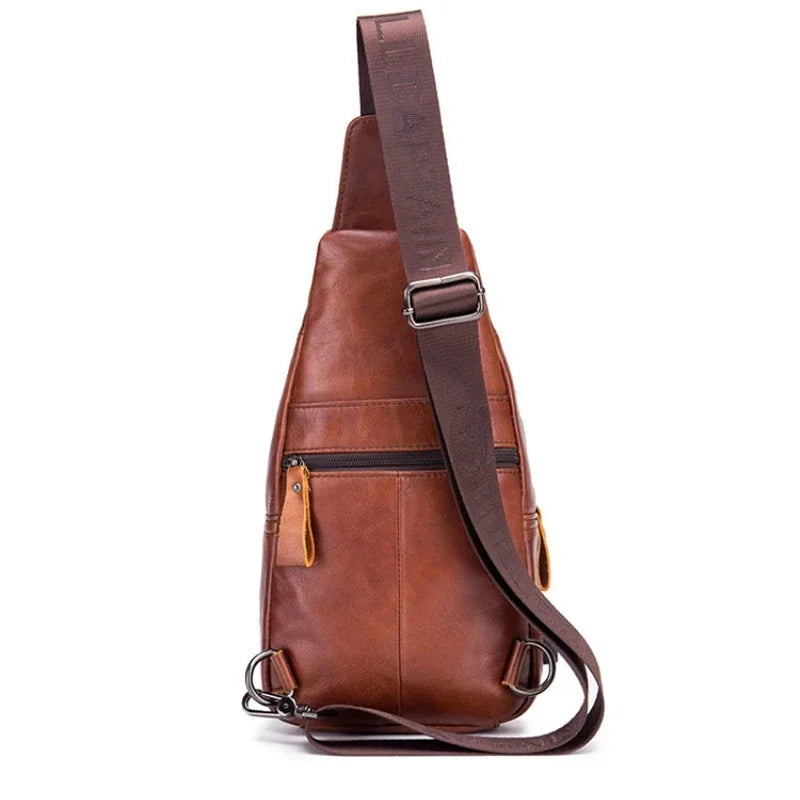 Luxury Genuine Leather Chest Leisure Fashion Crossbody 100% Cowhide Men's Shoulder USB Rechargeable Travel Bag