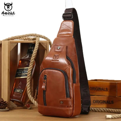 Luxury Genuine Leather Chest Leisure Fashion Crossbody 100% Cowhide Men's Shoulder USB Rechargeable Travel Bag