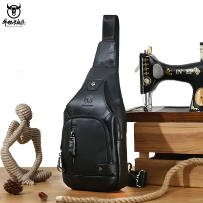 Luxury Genuine Leather Chest Leisure Fashion Crossbody 100% Cowhide Men's Shoulder USB Rechargeable Travel Bag