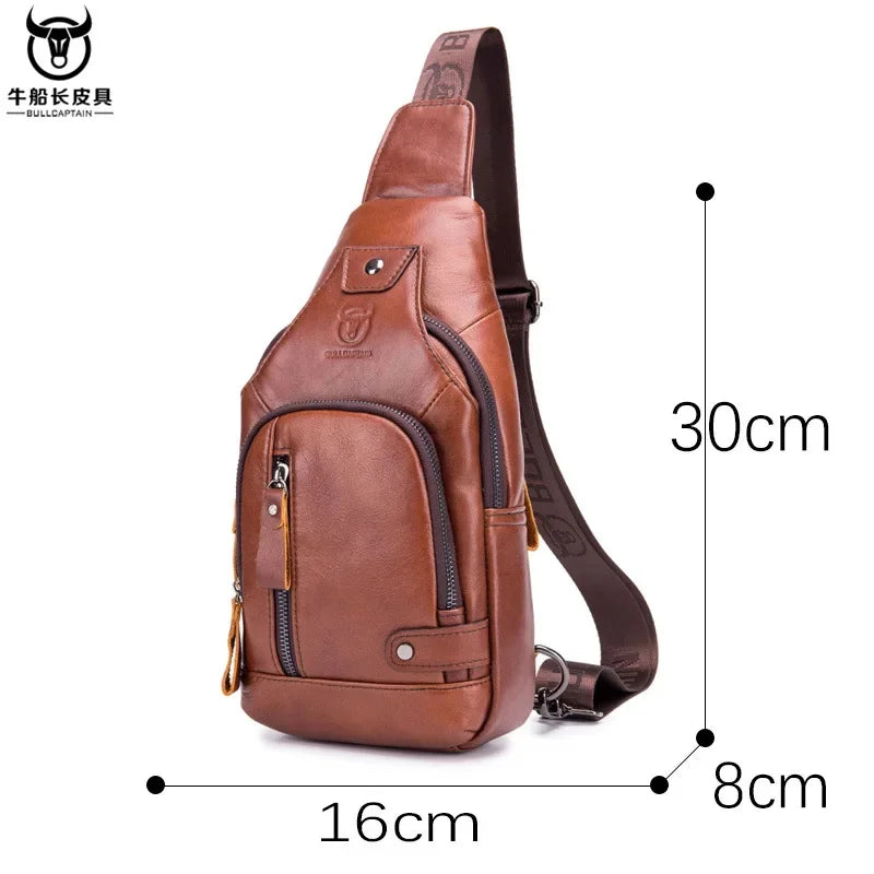 Luxury Genuine Leather Chest Leisure Fashion Crossbody 100% Cowhide Men's Shoulder USB Rechargeable Travel Bag