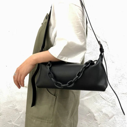 Luxury Genuine Leather Cowhide Handbags Female Commuter Elegant Large Capacity Solid Underarm Shoulder Bags Vintage Chain Bolsas