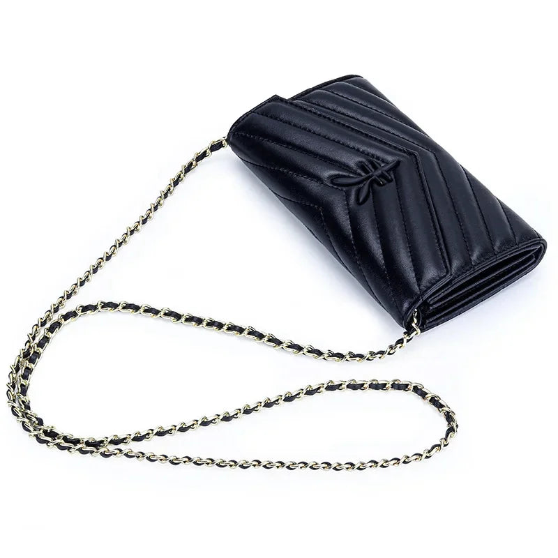 Luxury Genuine Leather Crossbody with Chain Strap Women - Small Shoulder Bag for Mobile Phone and Money
