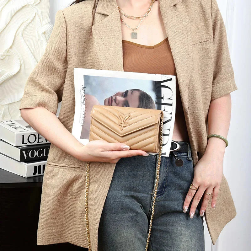 Luxury Genuine Leather Crossbody with Chain Strap Women - Small Shoulder Bag for Mobile Phone and Money