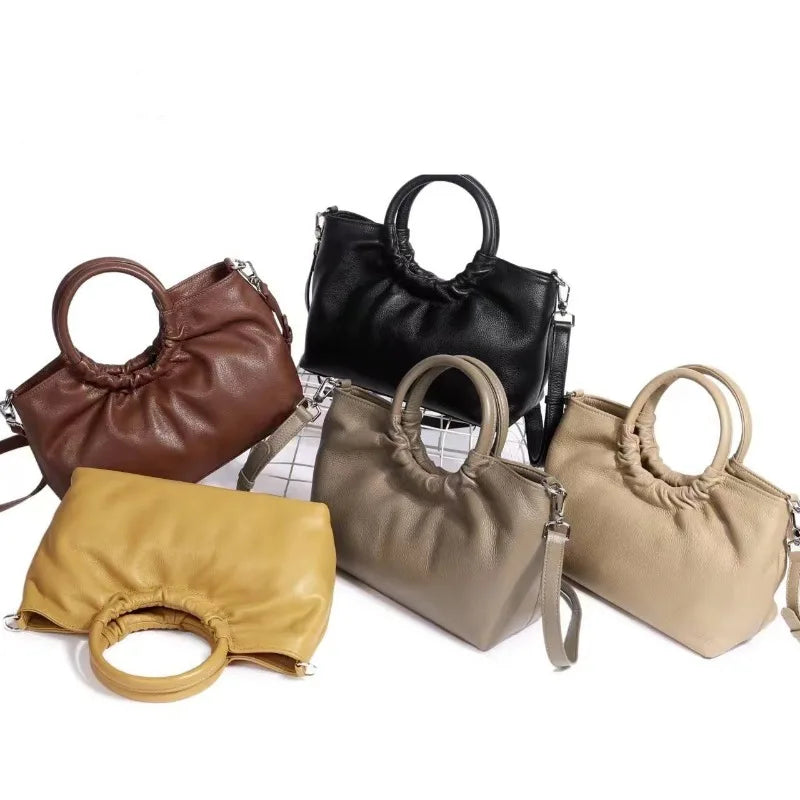 Luxury Genuine Leather High Quality Female Handbags 2024 New Large Capacity Purse Versatile Fashion Folds Crossbody Shoulder Bag