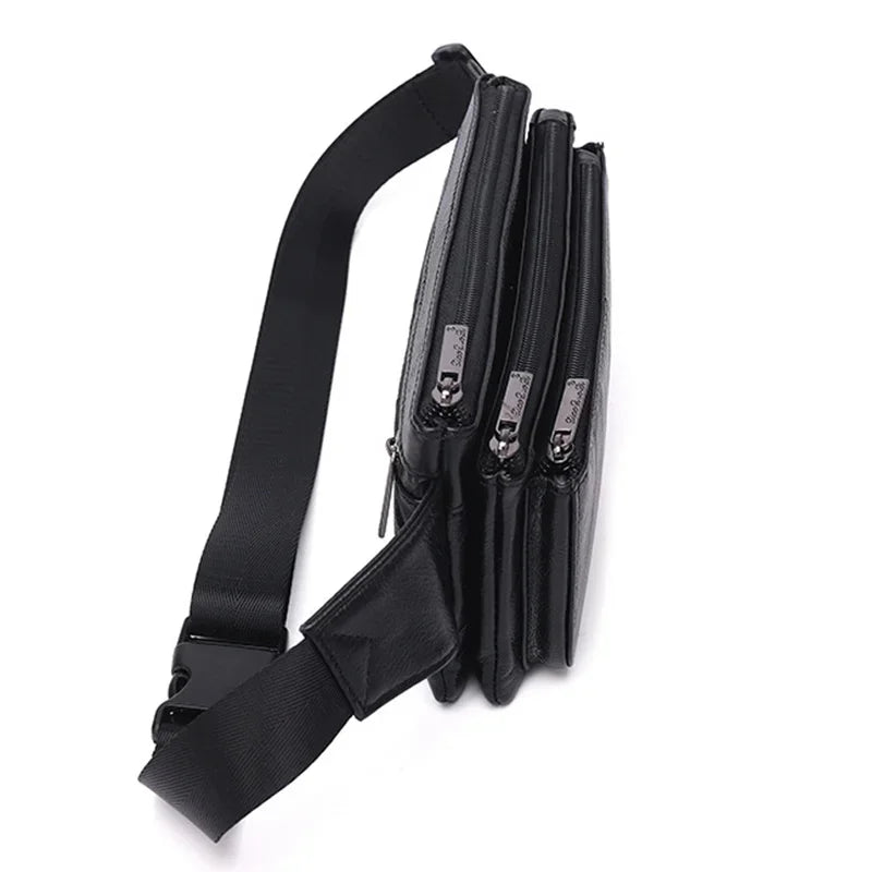 Luxury Genuine Leather Hip Bum for Men Travel Casual Cell Phone Waist Chest Pack Male Belt Bag