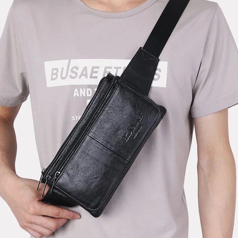 Luxury Genuine Leather Hip Bum for Men Travel Casual Cell Phone Waist Chest Pack Male Belt Bag