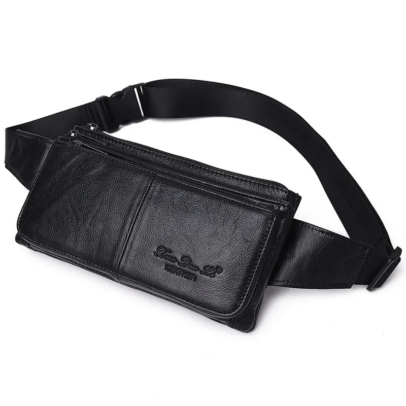 Luxury Genuine Leather Hip Bum for Men Travel Casual Cell Phone Waist Chest Pack Male Belt Bag